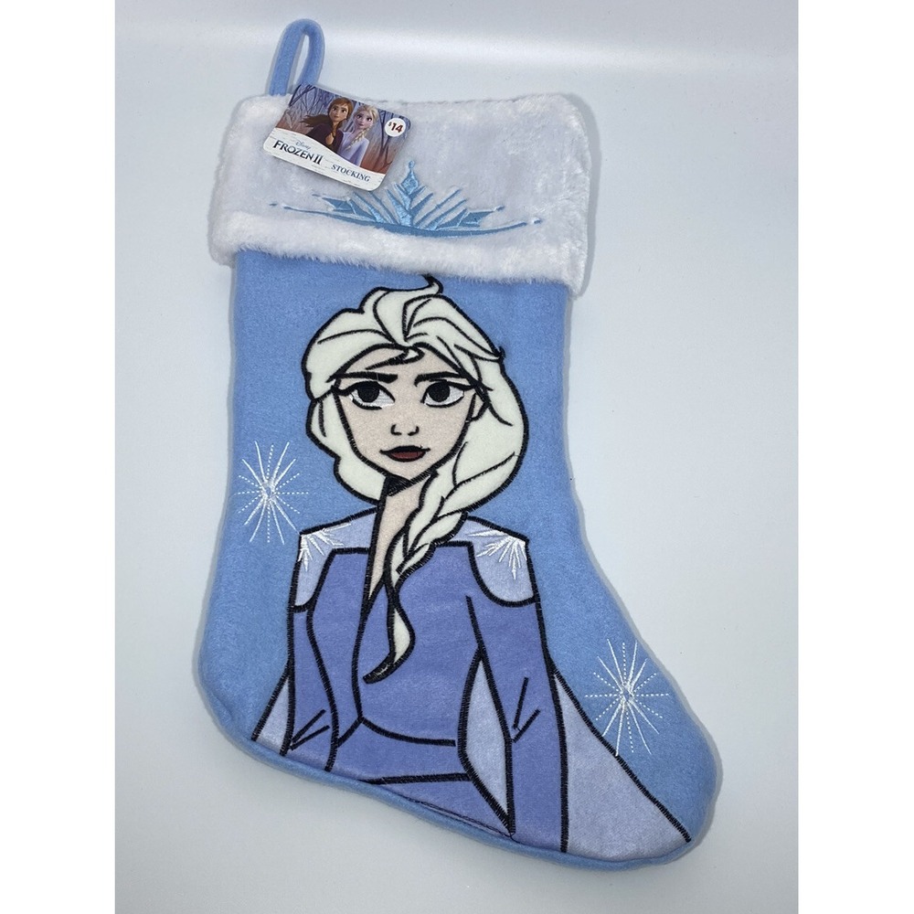 Disney Frozen II 2 Elsa Christmas Stocking Blue snowflakes, Plush Embroidered